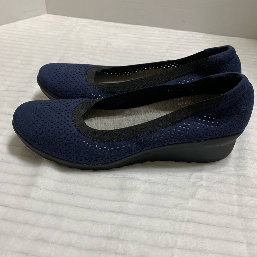 Clarks Cloudsteppers Caddell Trail Platform Size 10 M Navy Blue Suede Shoes